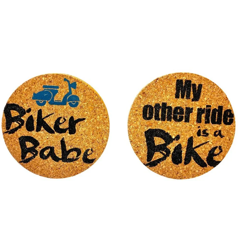 Cypress Home Absorbent Cork Car 6 Coasters Biker Babe Vroom! Peep! NEW